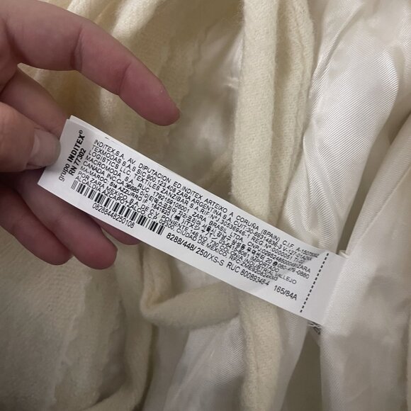 Zara Womens Overcoat Coat XS S Off White Ivory Manteco Wool Tie 8288/448 NWT - Picture 8 of 13